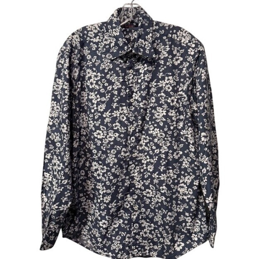 Boden Floral‎ Button Down Shirt Mens Navy Blue Cotton Long Sleeve Regular Size M